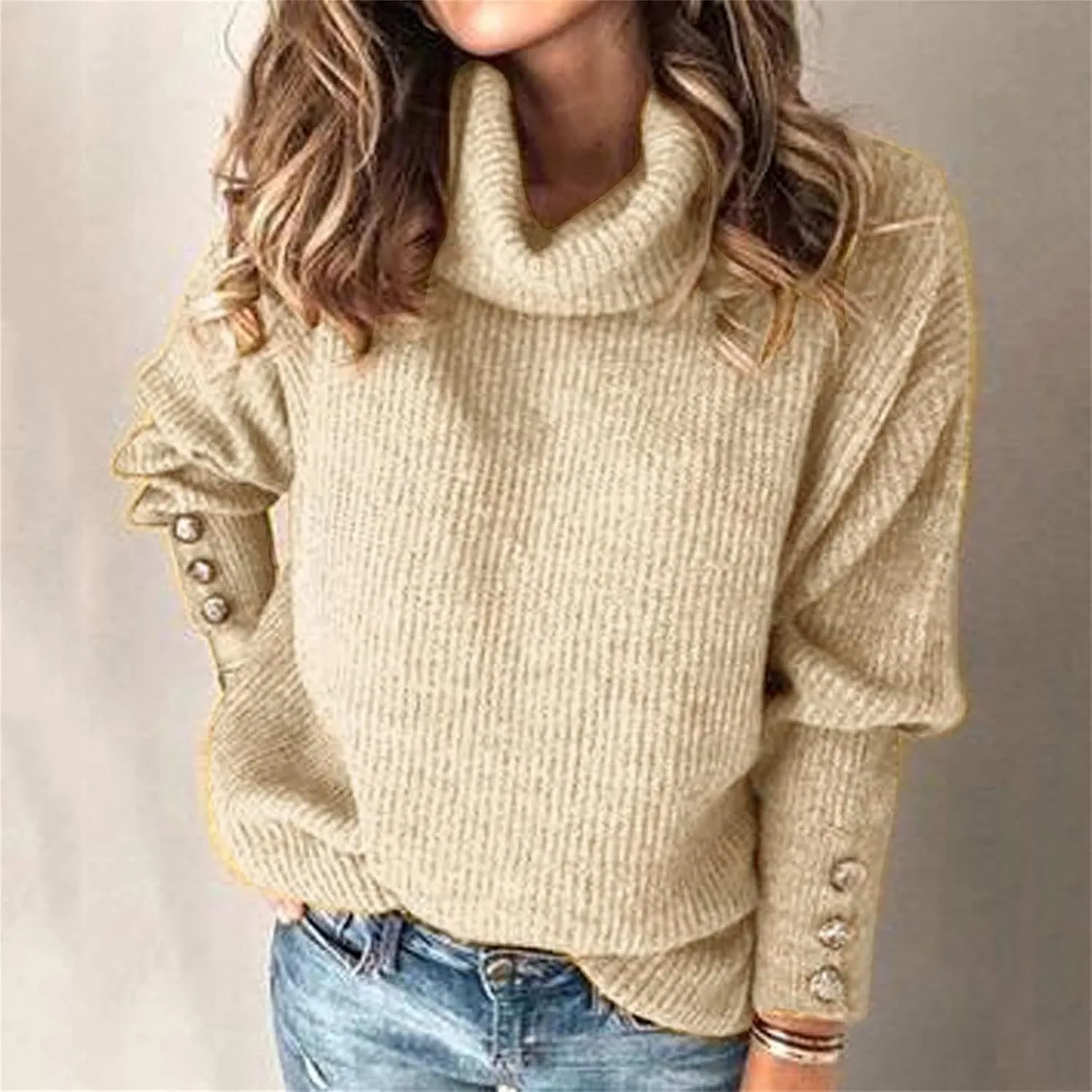 Women's Oversized Turtleneck Chunky Pullover Sweaters Cowl Neck Long Sleeve Winter Slouchy Loose Knit Sweaters