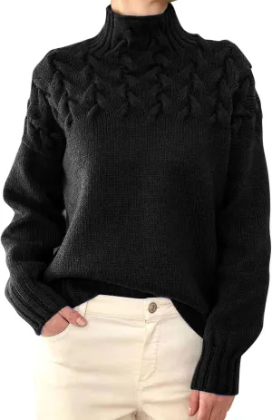 Womens Oversized Turtleneck Pullover Sweater Color Block Sweater Tops Fall 2024 Chunky Cable Knit Pullover Sweaters