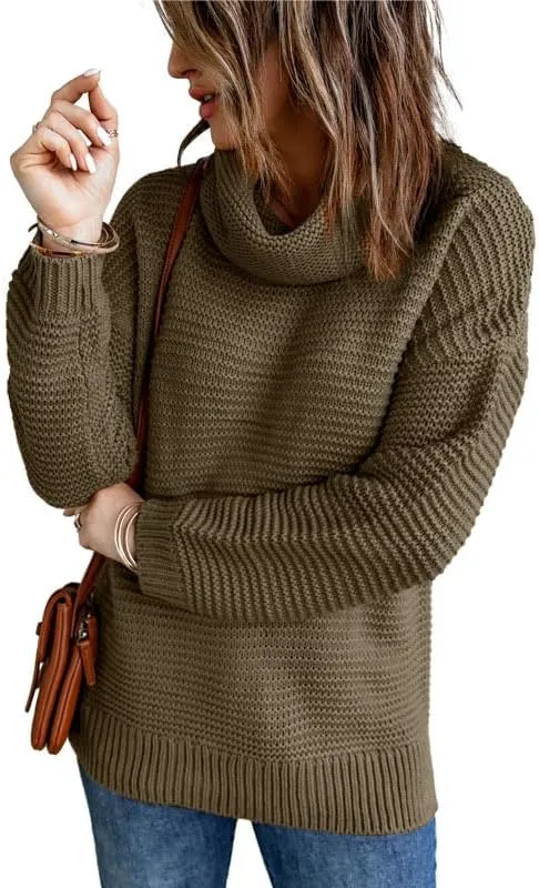 Womens Oversized Turtleneck Sweater Long Sleeve Cable Knit Sweater Pullover Chunky Sweaters Knit Jumper Tops