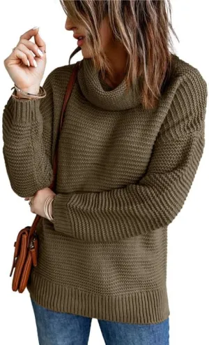 Womens Oversized Turtleneck Sweater Long Sleeve Cable Knit Sweater Pullover Chunky Sweaters Knit Jumper Tops