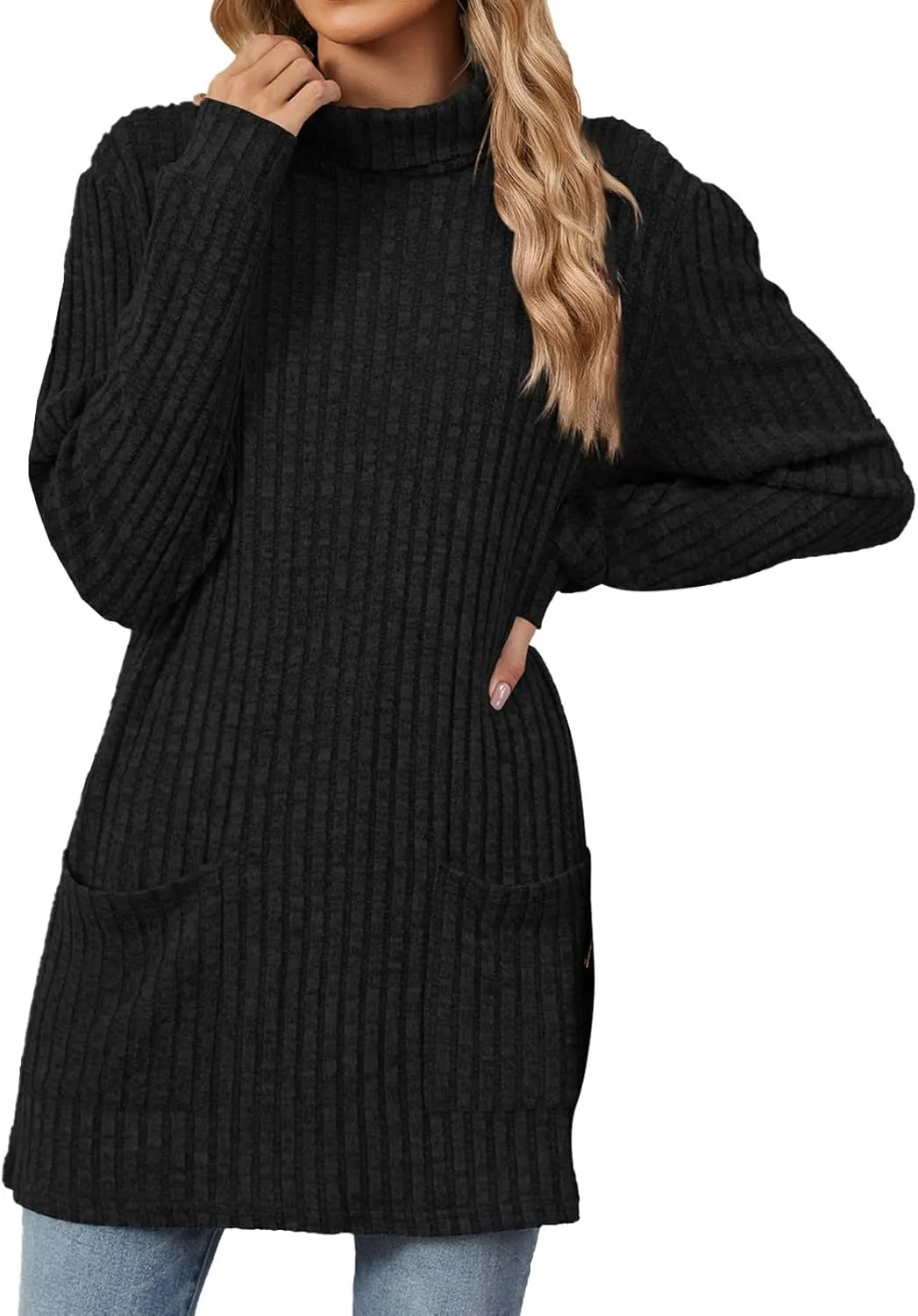 Womens Oversized Turtleneck Sweaters Mock Neck Slim Fit Ribbed Knit Pullover Jumpers Tunic Sweaters for Leggings