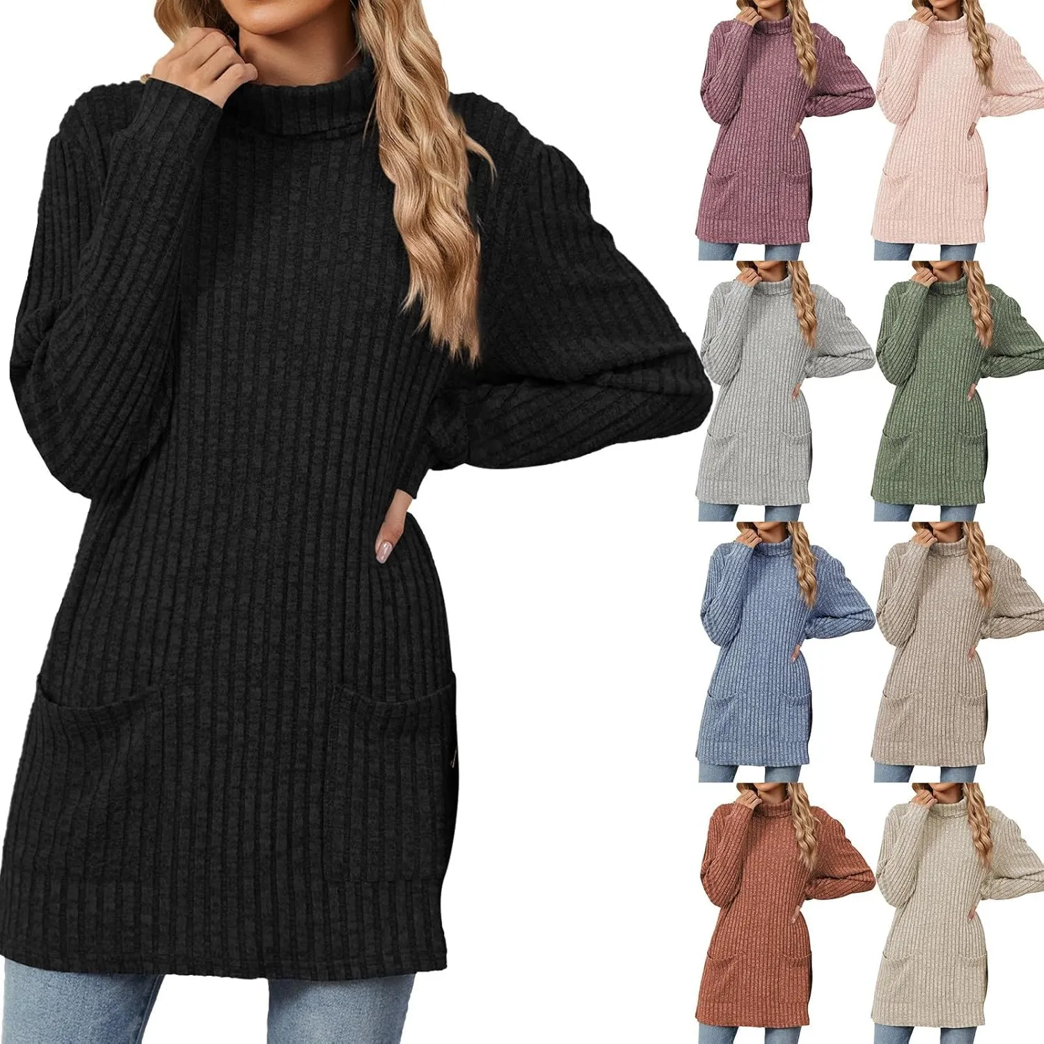 Womens Oversized Turtleneck Sweaters Mock Neck Slim Fit Ribbed Knit Pullover Jumpers Tunic Sweaters for Leggings