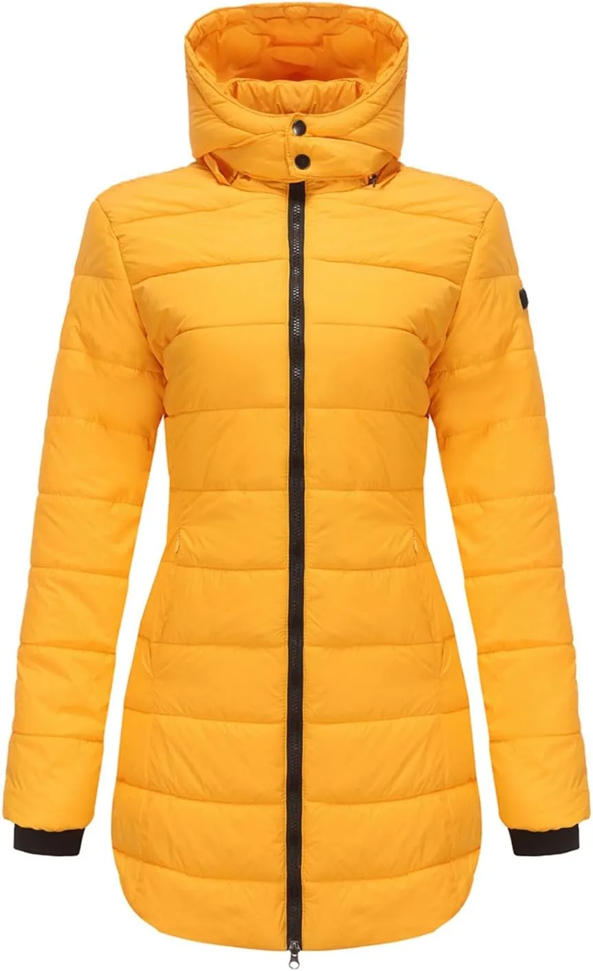 Womens Packable Puffer Coat Trendy Windproof Lightweight Down Jacket 2024 Winter Warm Long Puffer Coat Detachable Hood