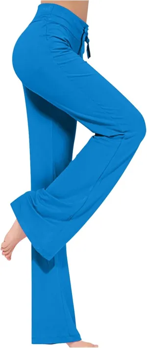 Women's Palazzo Lounge Pants Drawstring Elastic High Waist Straight Leg Pants with Pockets Plain Yoga Pants