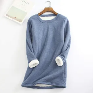 Womens Sherpa Lined Sweatshirts Casual Crewneck Fleece Pullover Long Sleeve Thermal Sweater Winter Clothes 2024