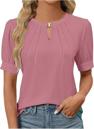 Women's Short Sleeve Crewneck T-Shirts Simple Solid Color Tops Casual Trendy Lightweight Summer Shirt