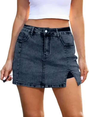 Women's Side Slit Denim Skort High Waisted Stretch Y2K Mini Jean Skirt Shorts with Pockets Casual Cargo Jean Skort