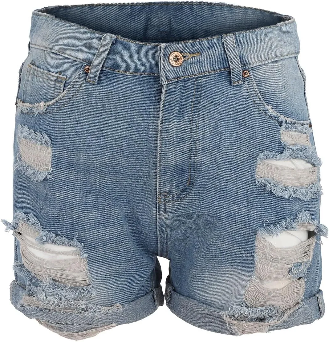 Womens Split Hem High Waist Denim Skorts Skirt Shorts Button Ripped Jeans Skort Fringed Distressed Denim Mini Pant