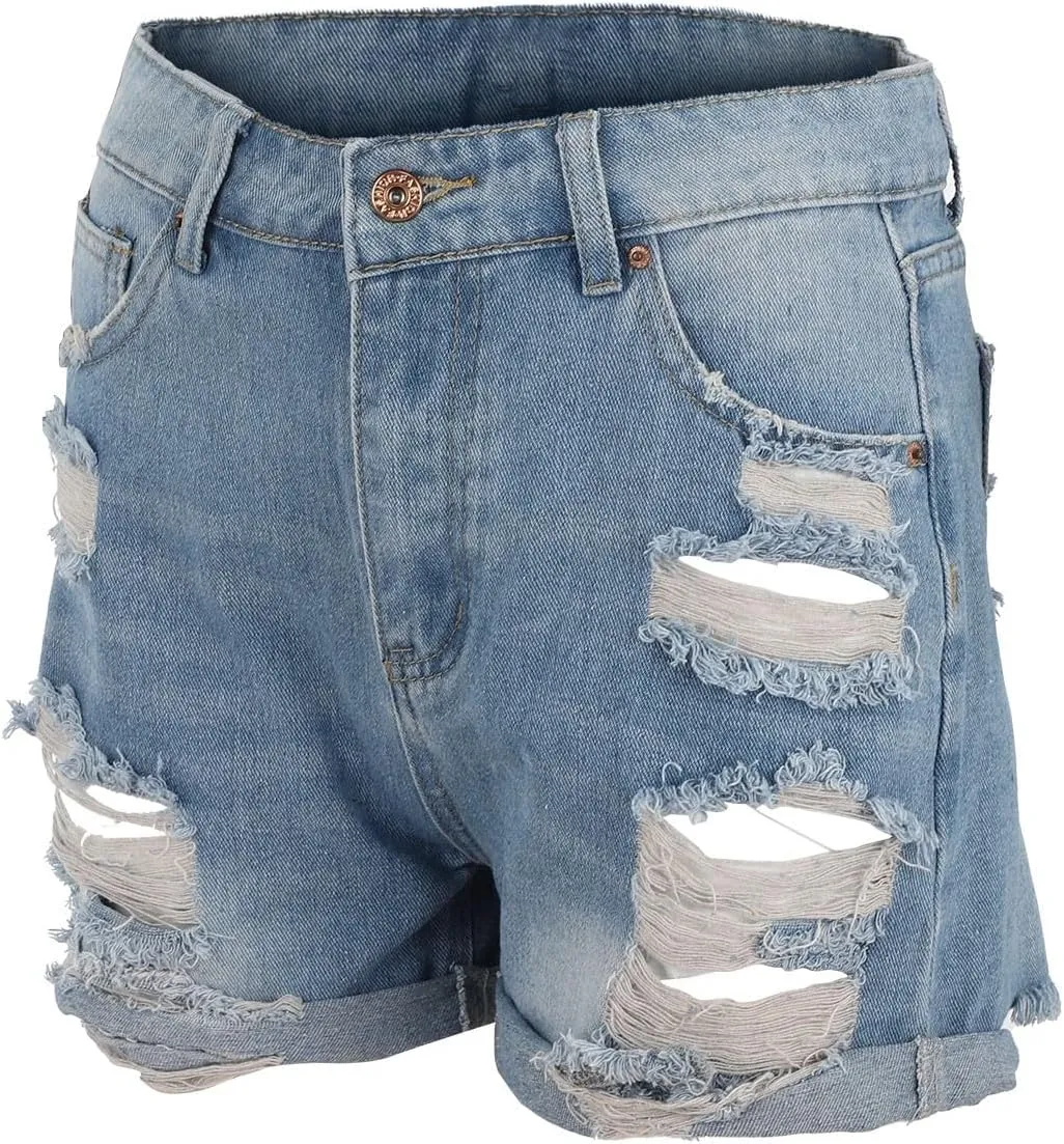 Womens Split Hem High Waist Denim Skorts Skirt Shorts Button Ripped Jeans Skort Fringed Distressed Denim Mini Pant
