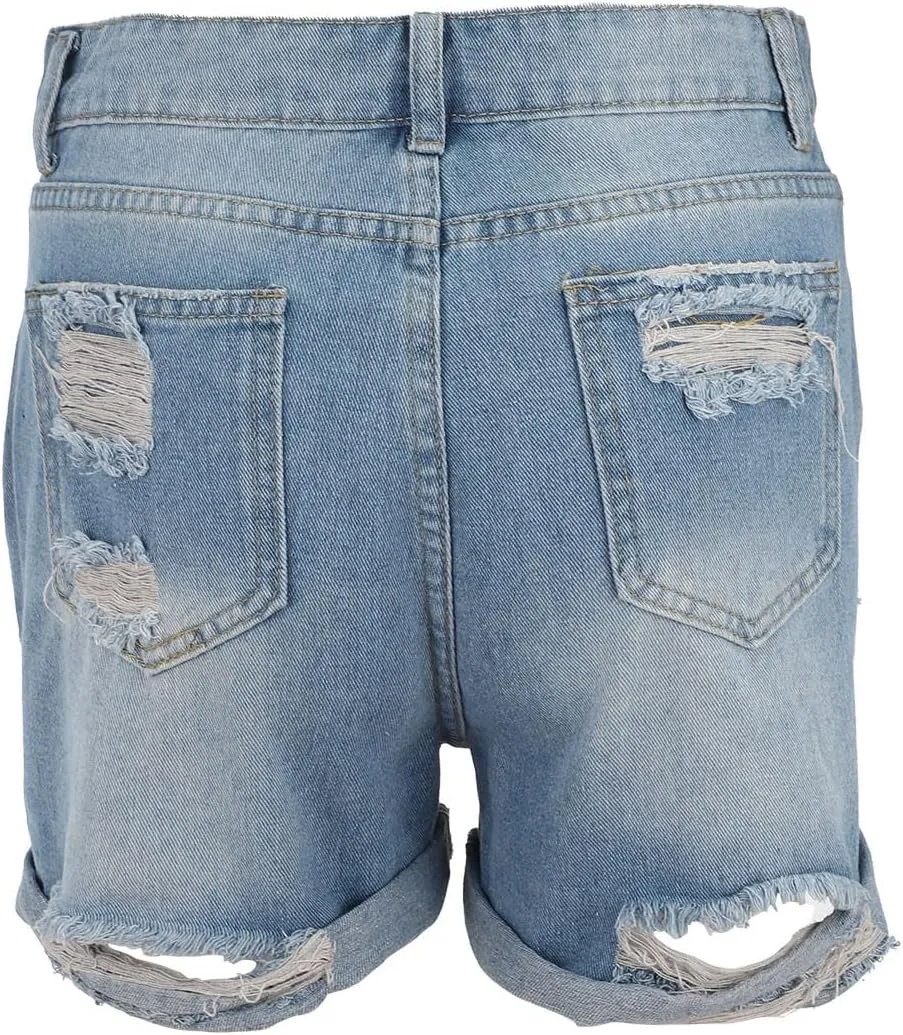 Womens Split Hem High Waist Denim Skorts Skirt Shorts Button Ripped Jeans Skort Fringed Distressed Denim Mini Pant