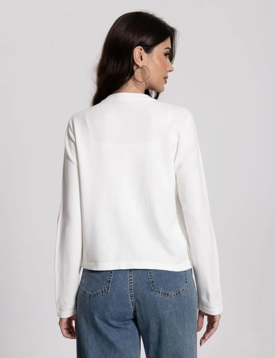 Women's Striped Cardigan Sweaters Trendy Long Sleeve Crew Neck Button Open Front Loose Lightweight Knit Crop Sweater