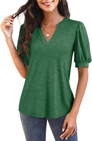 Womens Summer Shirt Casual Puff Sleeve Loose Top Summer Going Out Tee Beach Vacation Tunic Cute Flowy Blouse