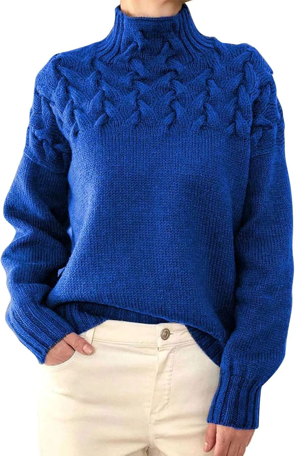 Womens Sweaters Turtleneck Color Block Long Sleeve Knitwear 2024 Fall Classic Oversized Pullover Sweaters Jumper Tops