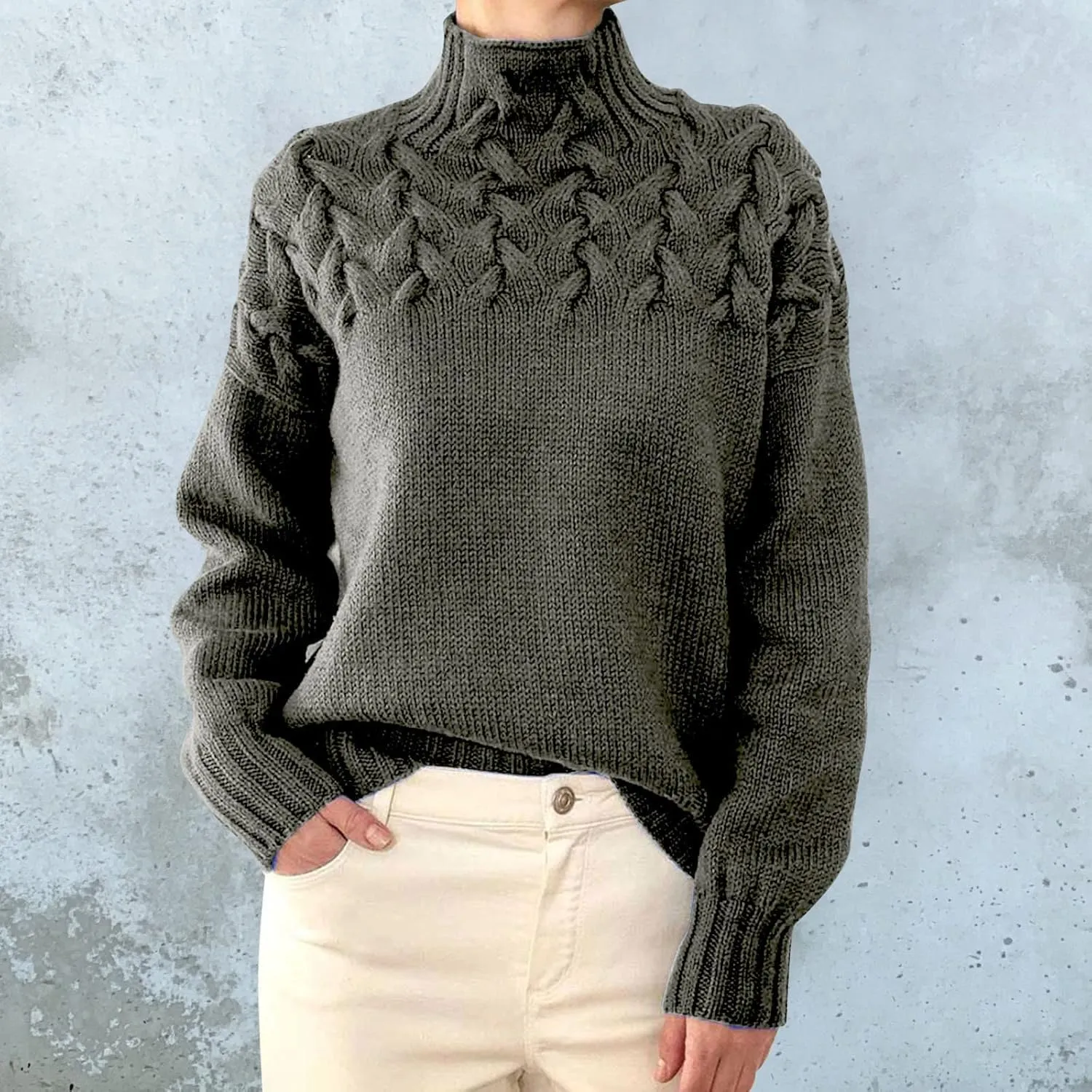 Womens Sweaters Turtleneck Color Block Long Sleeve Knitwear 2024 Fall Classic Oversized Pullover Sweaters Jumper Tops