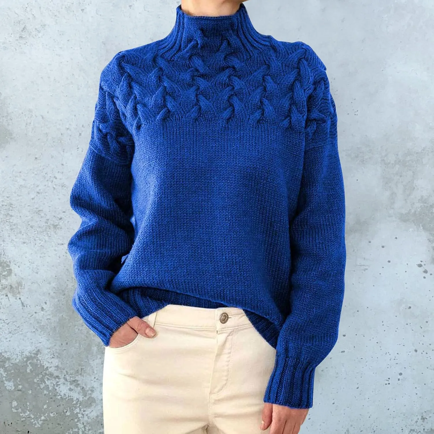 Womens Sweaters Turtleneck Color Block Long Sleeve Knitwear 2024 Fall Classic Oversized Pullover Sweaters Jumper Tops
