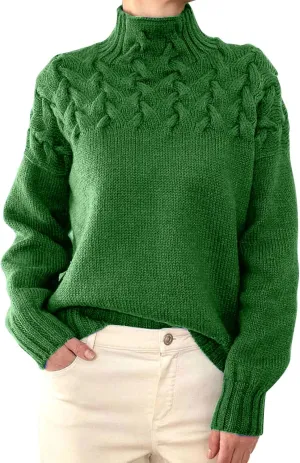 Womens Sweaters Turtleneck Color Block Long Sleeve Knitwear 2024 Fall Classic Oversized Pullover Sweaters Jumper Tops