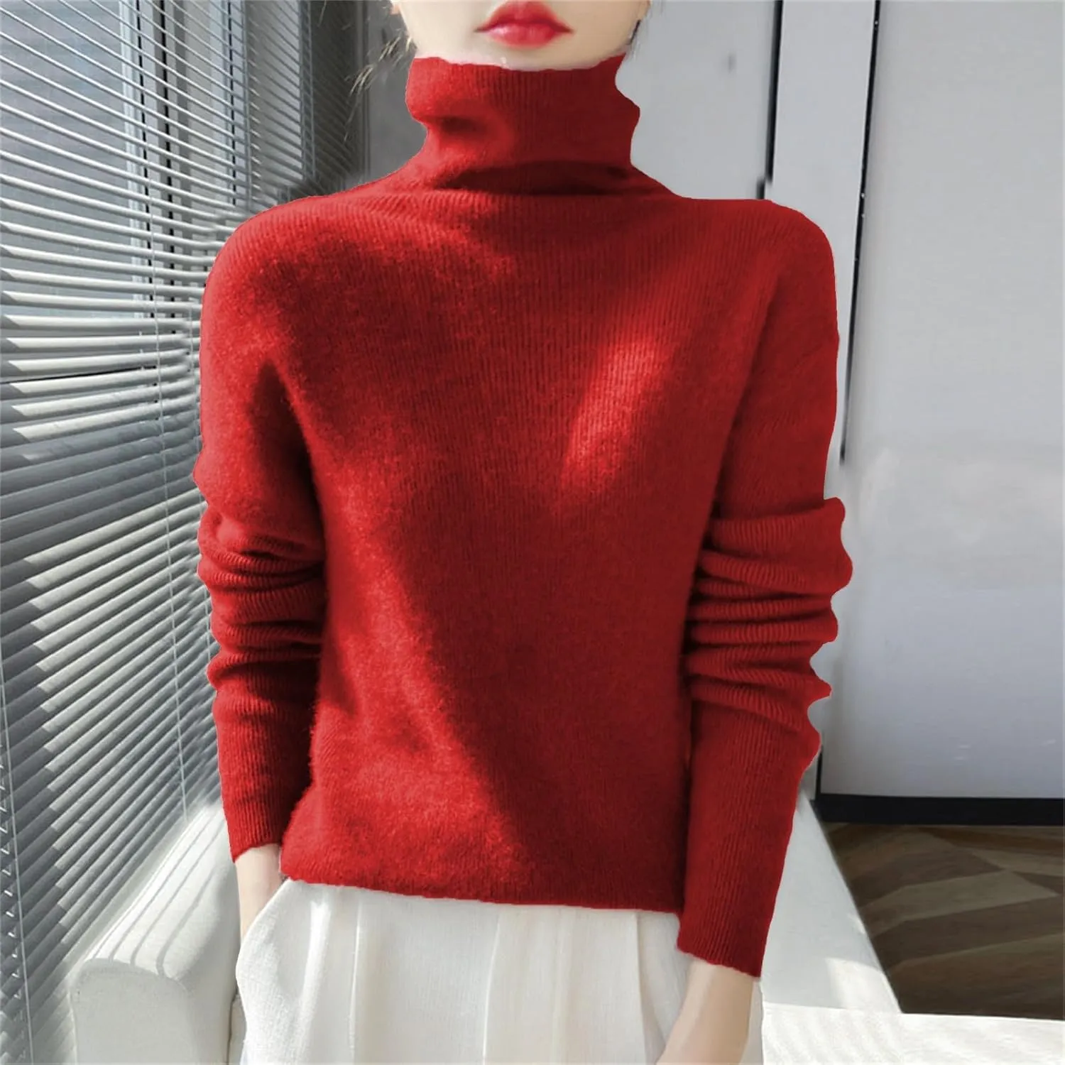 Womens Turtleneck Cashmere Sweater Long Sleeve Crewneck Knitted Pullover Casual Lightweight Y2k Dressy Sweaters Tops