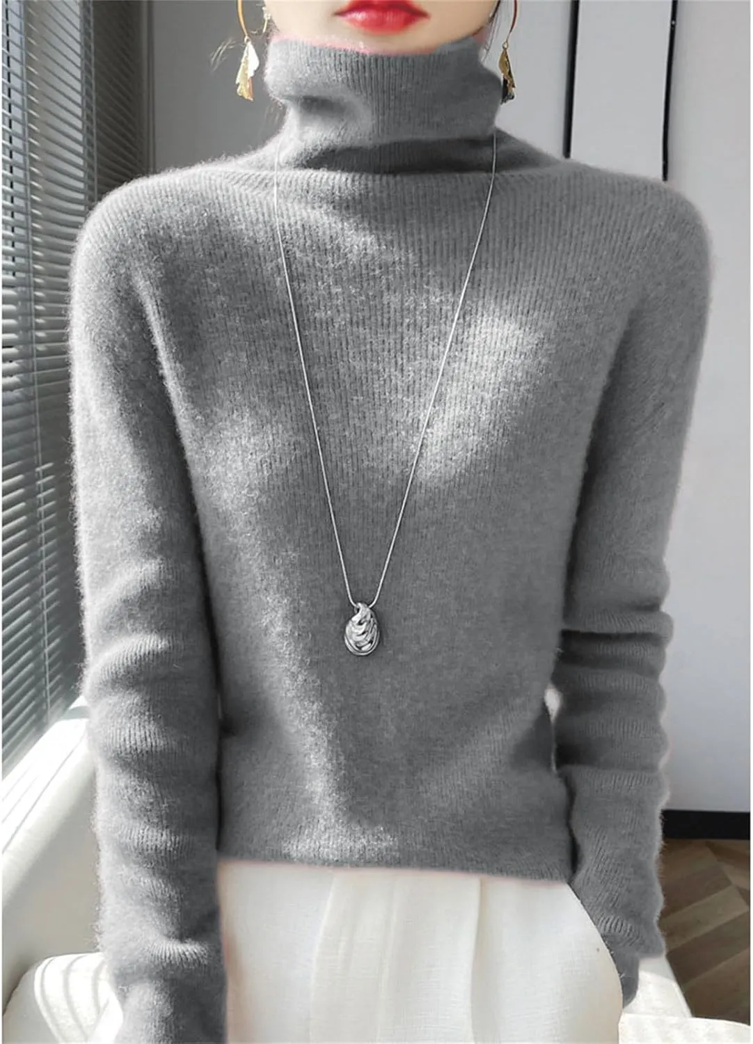Womens Turtleneck Cashmere Sweater Long Sleeve Crewneck Knitted Pullover Casual Lightweight Y2k Dressy Sweaters Tops