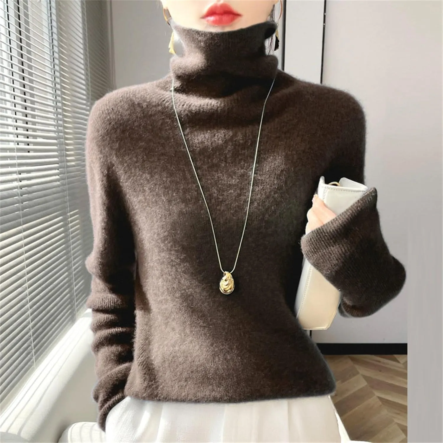 Womens Turtleneck Cashmere Sweater Long Sleeve Crewneck Knitted Pullover Casual Lightweight Y2k Dressy Sweaters Tops