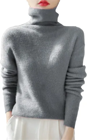 Womens Turtleneck Cashmere Sweater Long Sleeve Crewneck Knitted Pullover Casual Lightweight Y2k Dressy Sweaters Tops