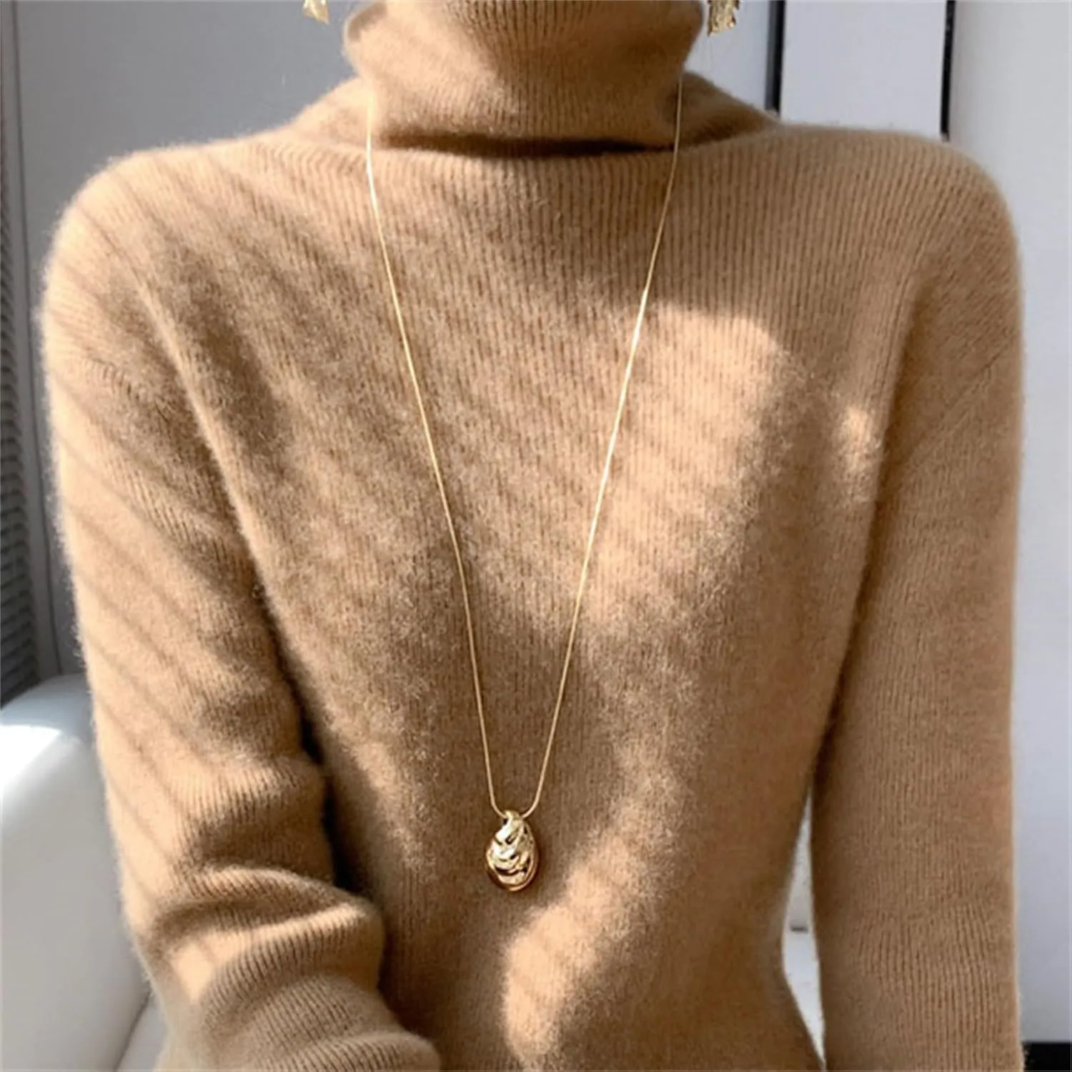 Womens Turtleneck Cashmere Sweater Long Sleeve Crewneck Knitted Pullover Casual Lightweight Y2k Dressy Sweaters Tops