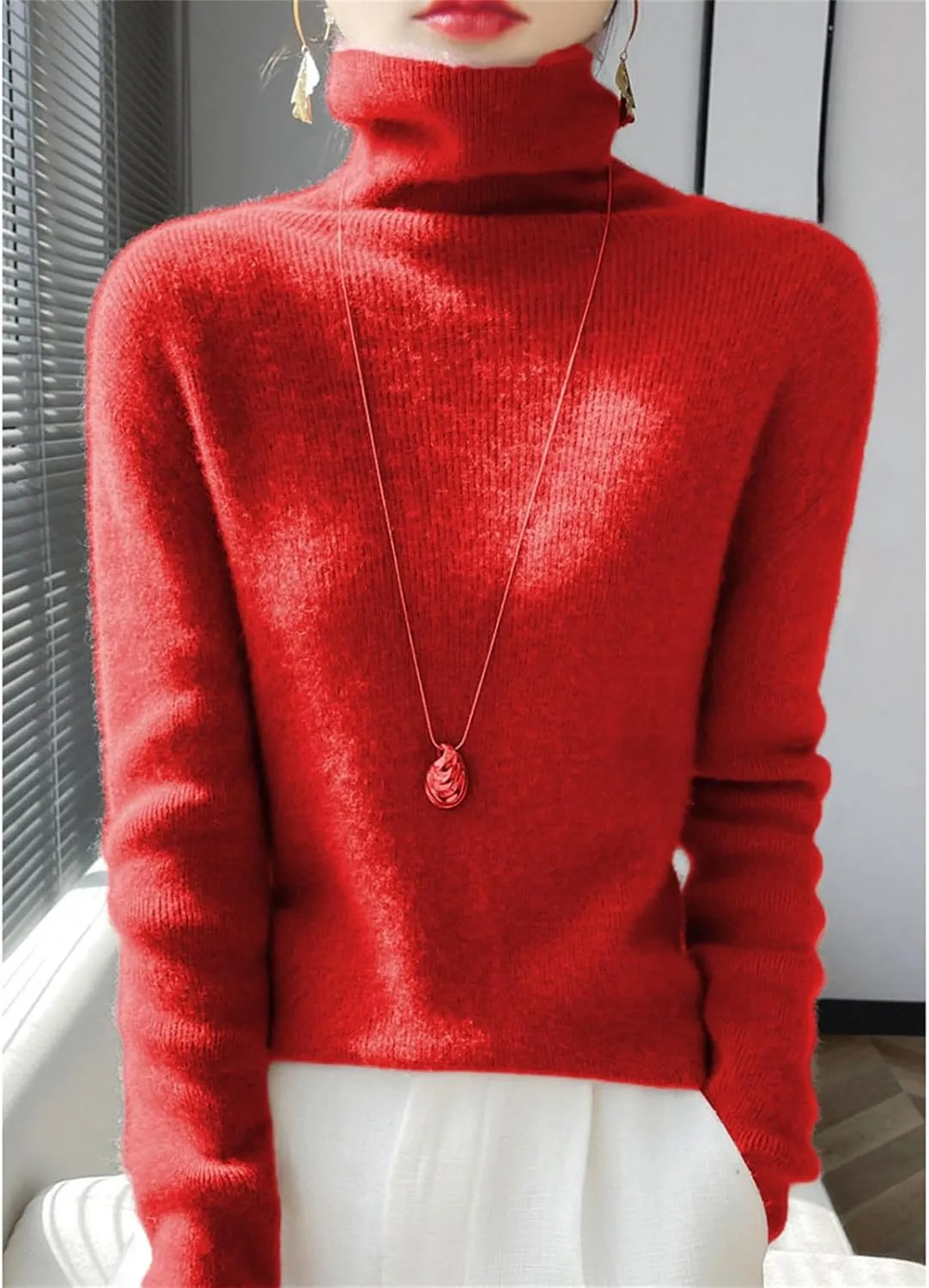 Womens Turtleneck Cashmere Sweater Long Sleeve Crewneck Knitted Pullover Casual Lightweight Y2k Dressy Sweaters Tops