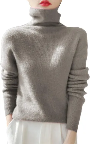 Womens Turtleneck Cashmere Sweater Long Sleeve Crewneck Knitted Pullover Casual Lightweight Y2k Dressy Sweaters Tops