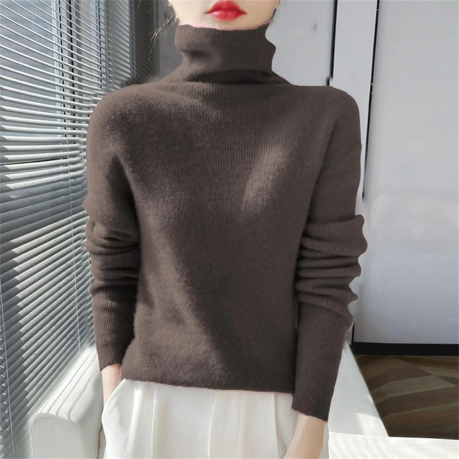 Womens Turtleneck Cashmere Sweater Long Sleeve Crewneck Knitted Pullover Casual Lightweight Y2k Dressy Sweaters Tops