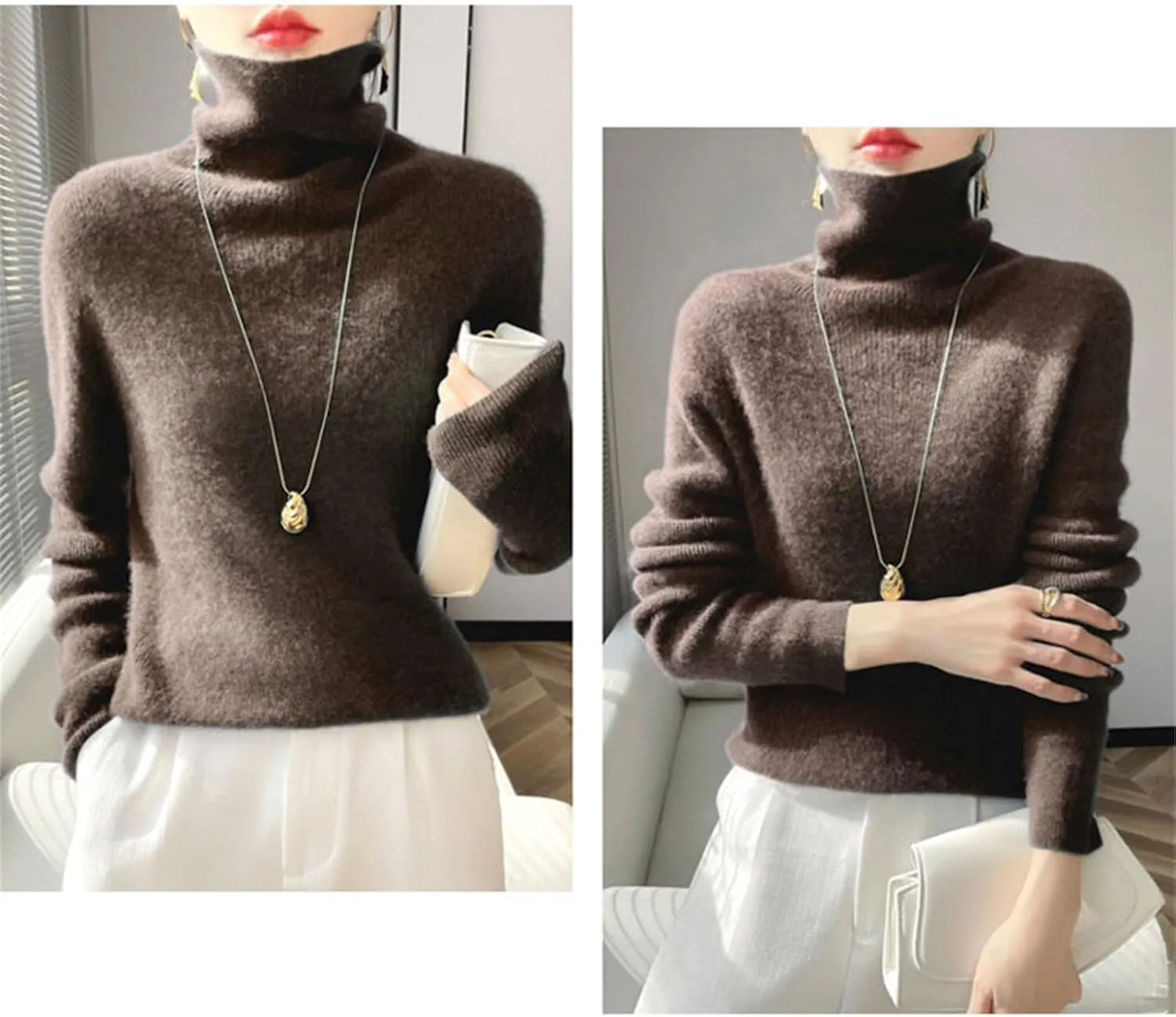 Womens Turtleneck Cashmere Sweater Long Sleeve Crewneck Knitted Pullover Casual Lightweight Y2k Dressy Sweaters Tops