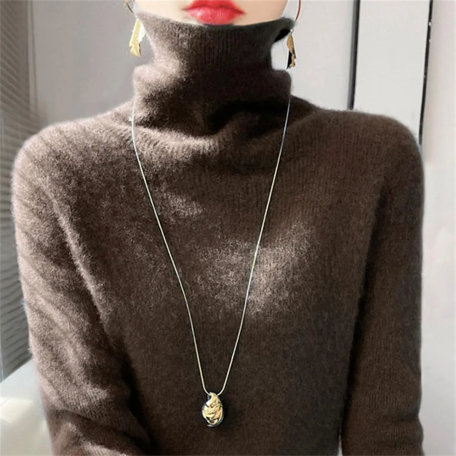 Womens Turtleneck Cashmere Sweater Long Sleeve Crewneck Knitted Pullover Casual Lightweight Y2k Dressy Sweaters Tops