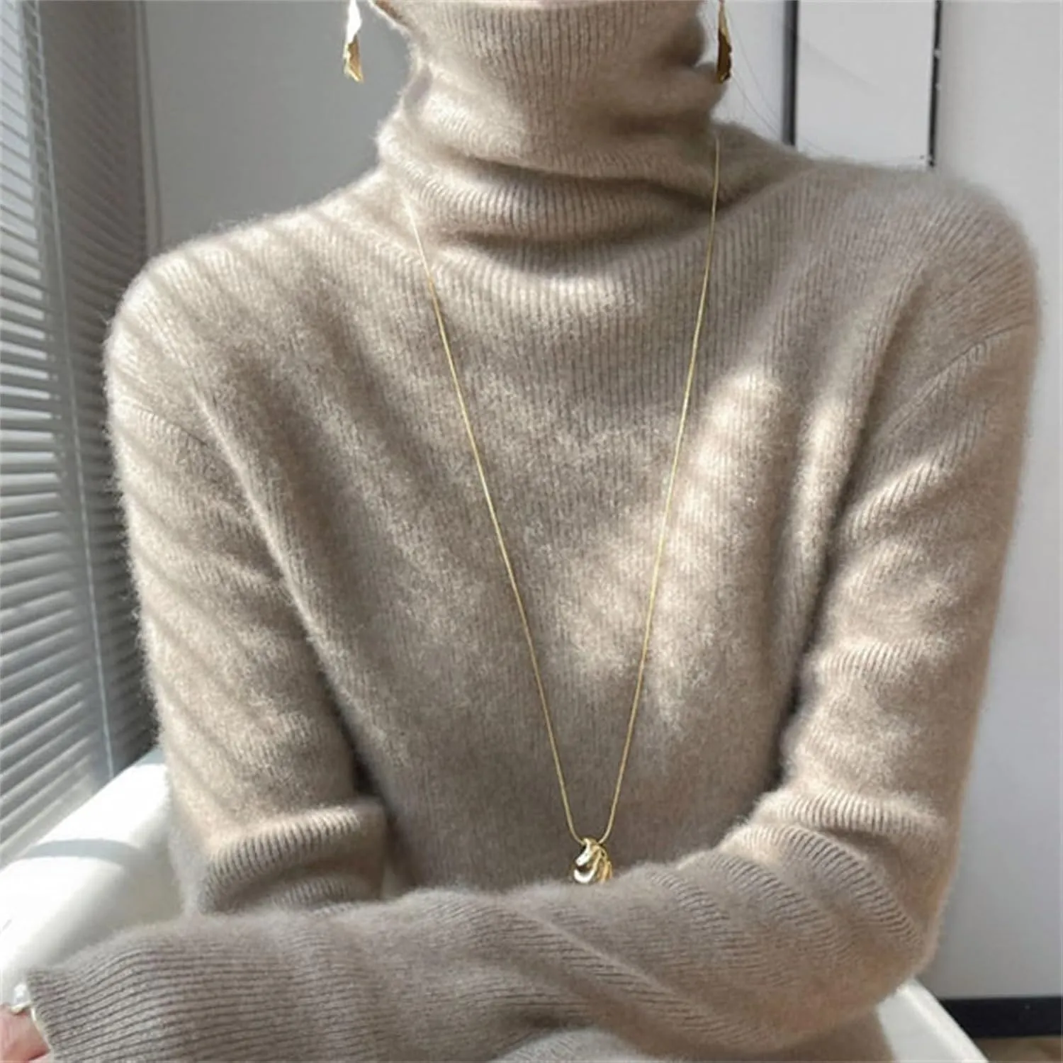 Womens Turtleneck Cashmere Sweater Long Sleeve Crewneck Knitted Pullover Casual Lightweight Y2k Dressy Sweaters Tops