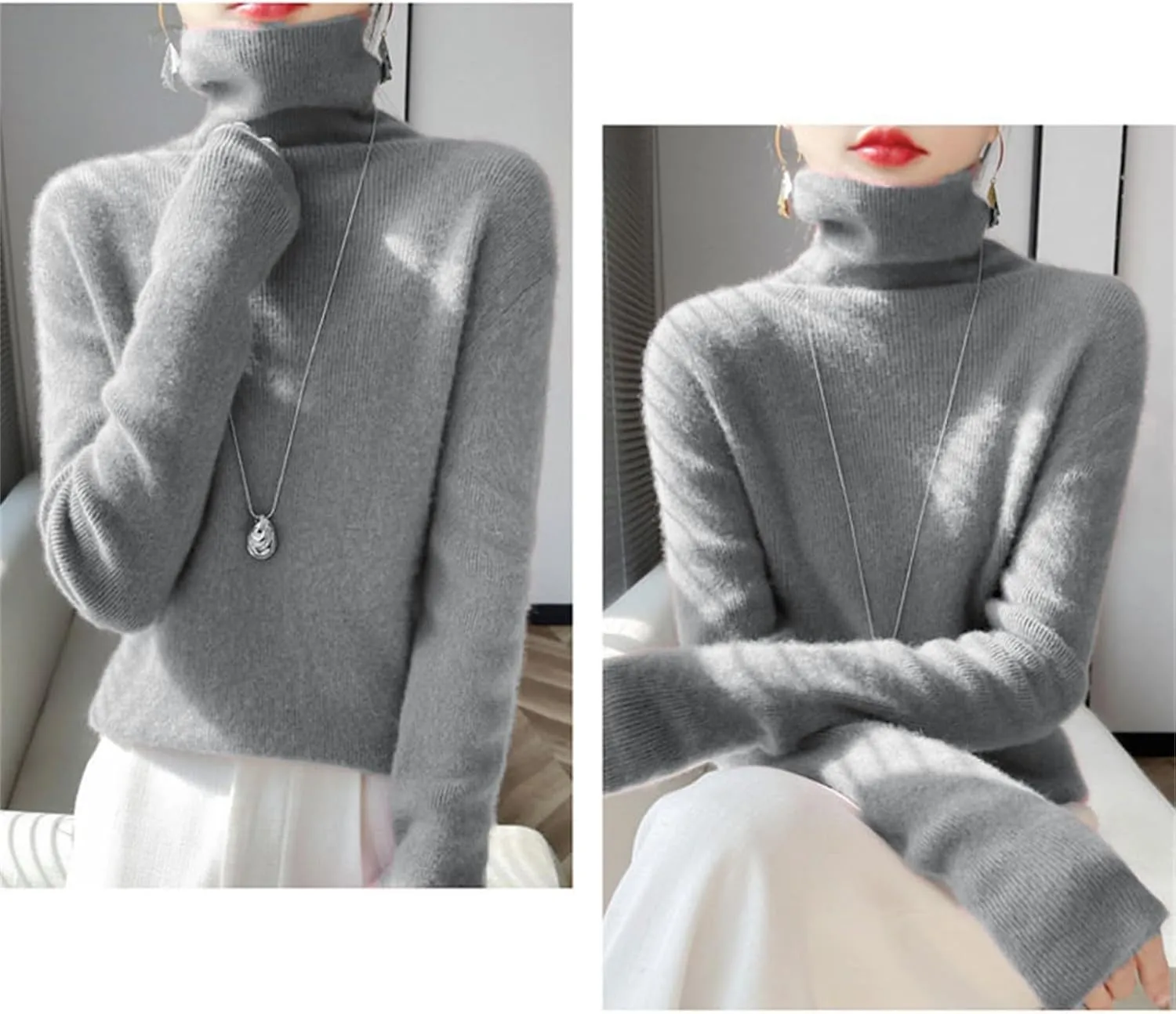 Womens Turtleneck Cashmere Sweater Long Sleeve Crewneck Knitted Pullover Casual Lightweight Y2k Dressy Sweaters Tops