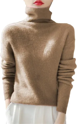 Womens Turtleneck Cashmere Sweater Long Sleeve Crewneck Knitted Pullover Casual Lightweight Y2k Dressy Sweaters Tops