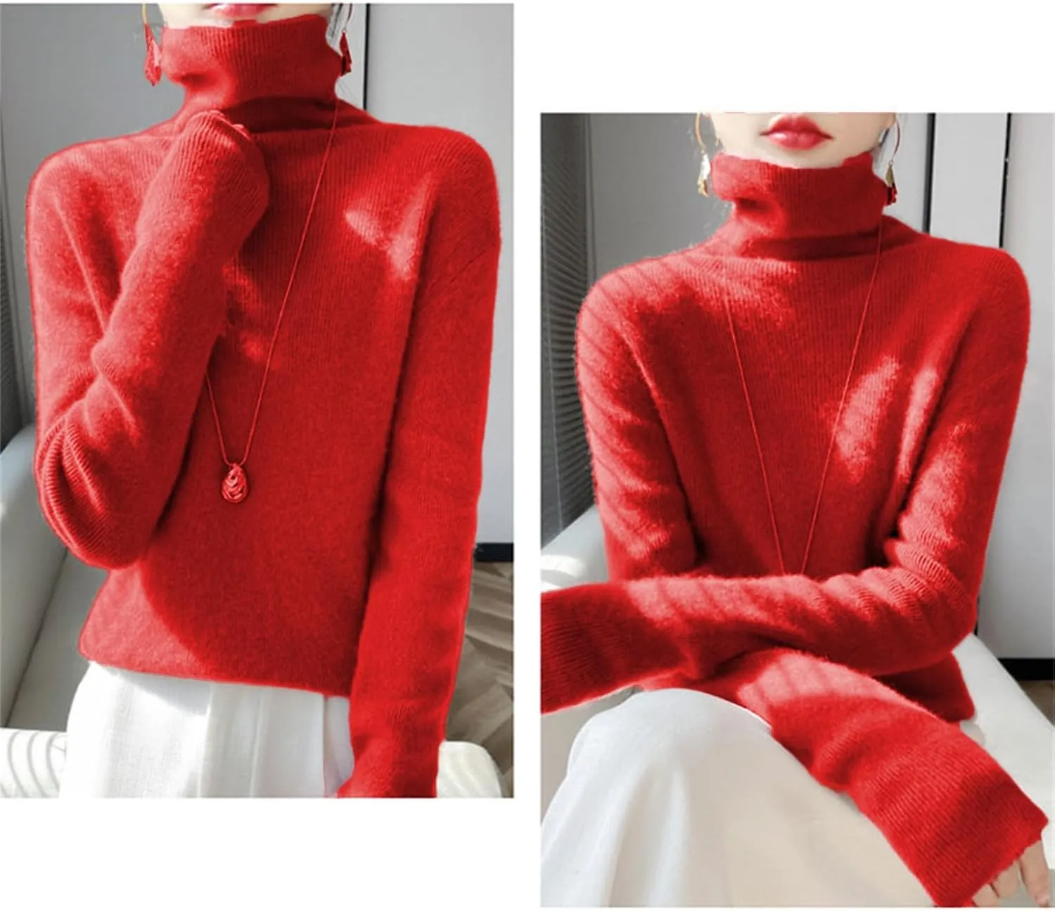 Womens Turtleneck Cashmere Sweater Long Sleeve Crewneck Knitted Pullover Casual Lightweight Y2k Dressy Sweaters Tops