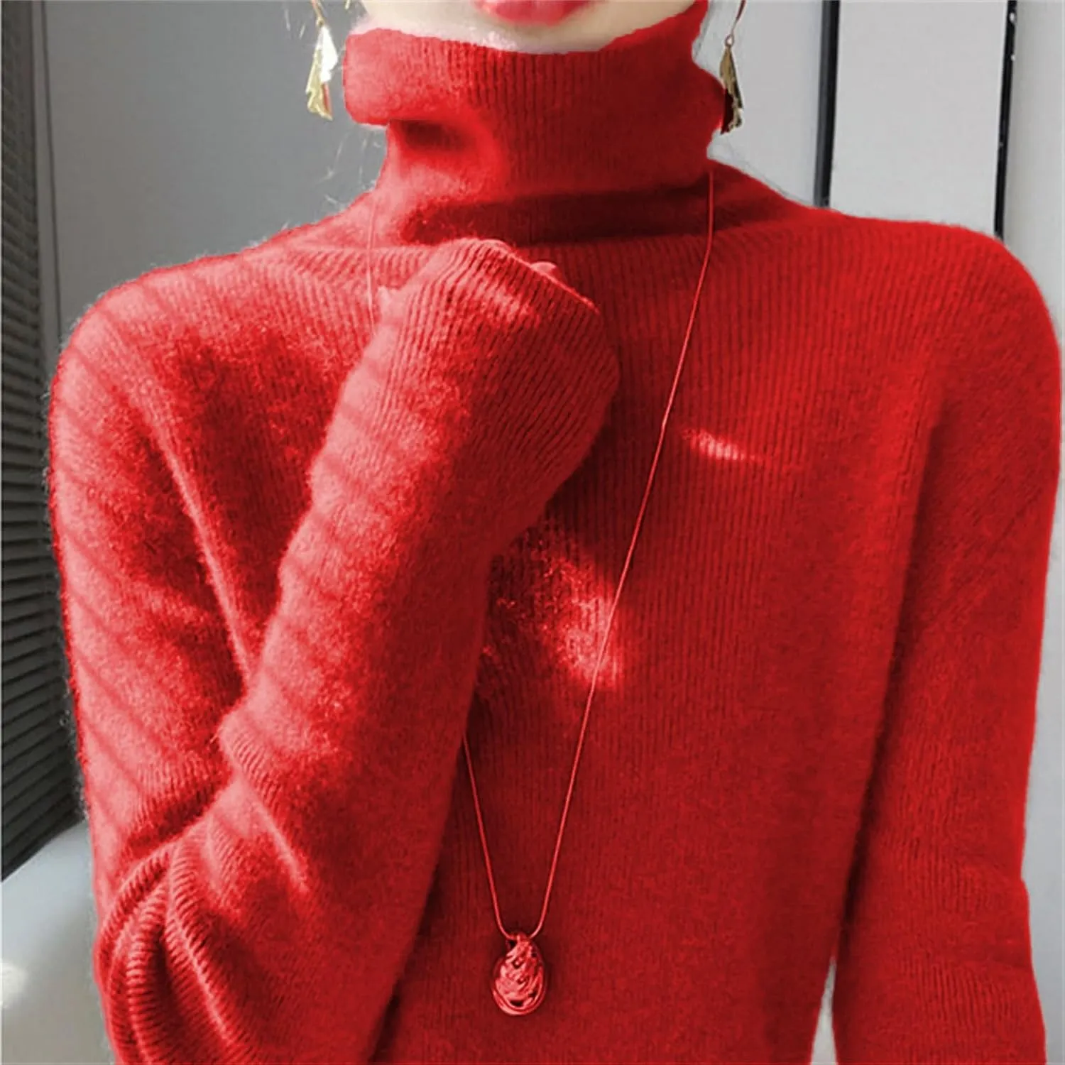 Womens Turtleneck Cashmere Sweater Long Sleeve Crewneck Knitted Pullover Casual Lightweight Y2k Dressy Sweaters Tops