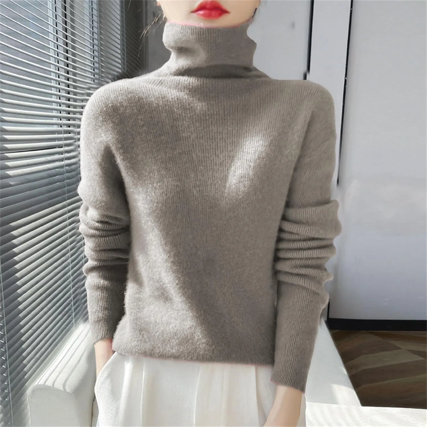 Womens Turtleneck Cashmere Sweater Long Sleeve Crewneck Knitted Pullover Casual Lightweight Y2k Dressy Sweaters Tops