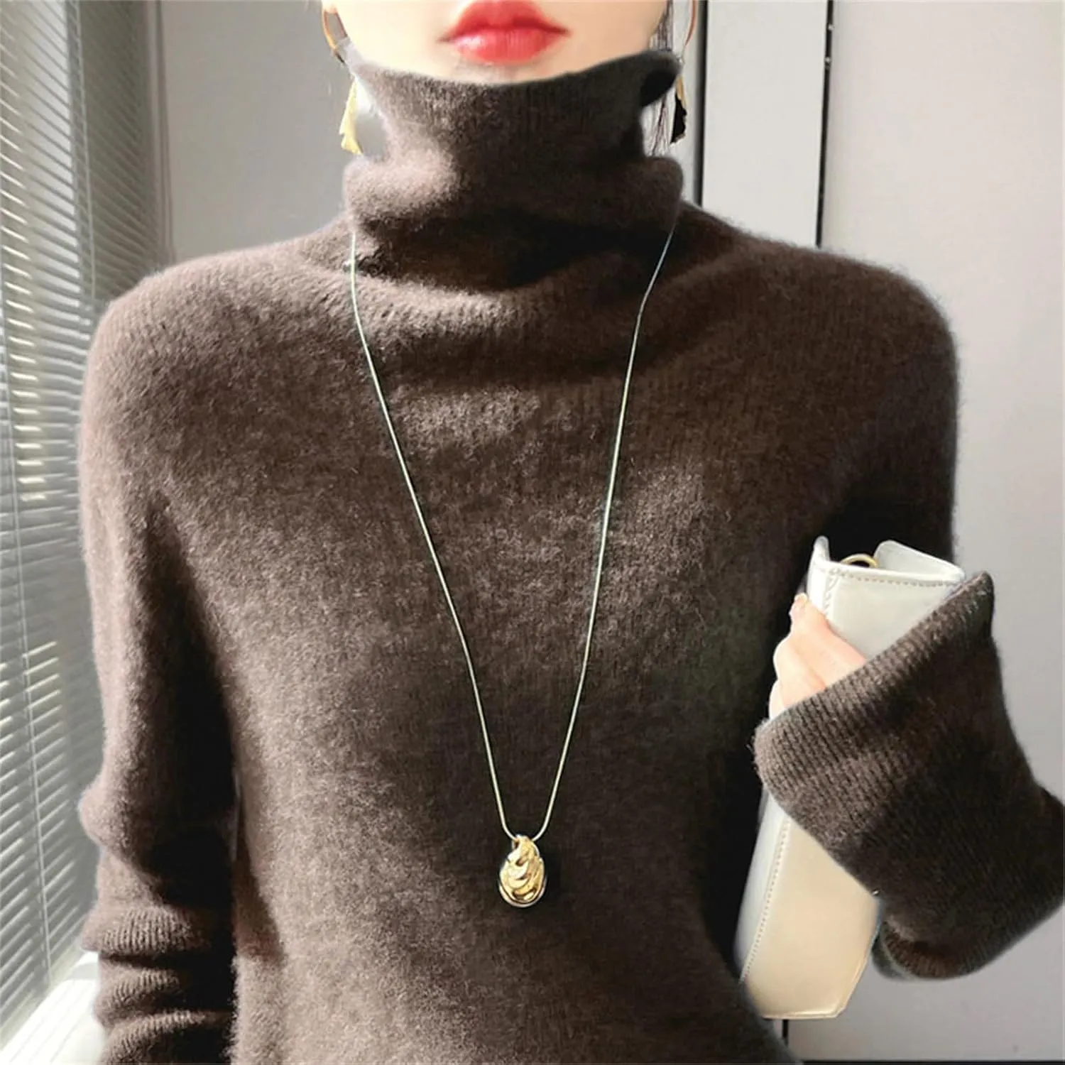 Womens Turtleneck Cashmere Sweater Long Sleeve Crewneck Knitted Pullover Casual Lightweight Y2k Dressy Sweaters Tops