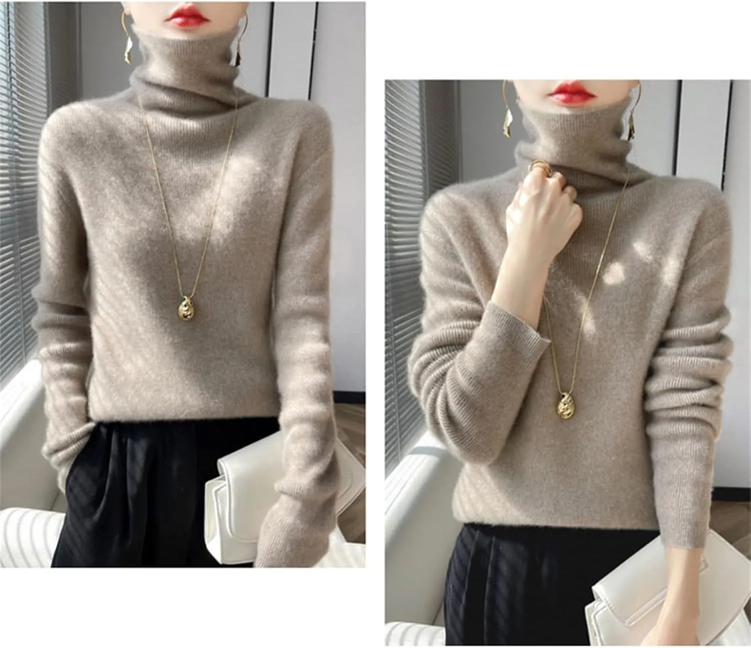 Womens Turtleneck Cashmere Sweater Long Sleeve Crewneck Knitted Pullover Casual Lightweight Y2k Dressy Sweaters Tops