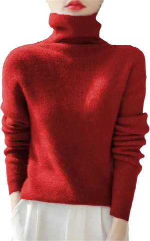 Womens Turtleneck Cashmere Sweater Long Sleeve Crewneck Knitted Pullover Casual Lightweight Y2k Dressy Sweaters Tops