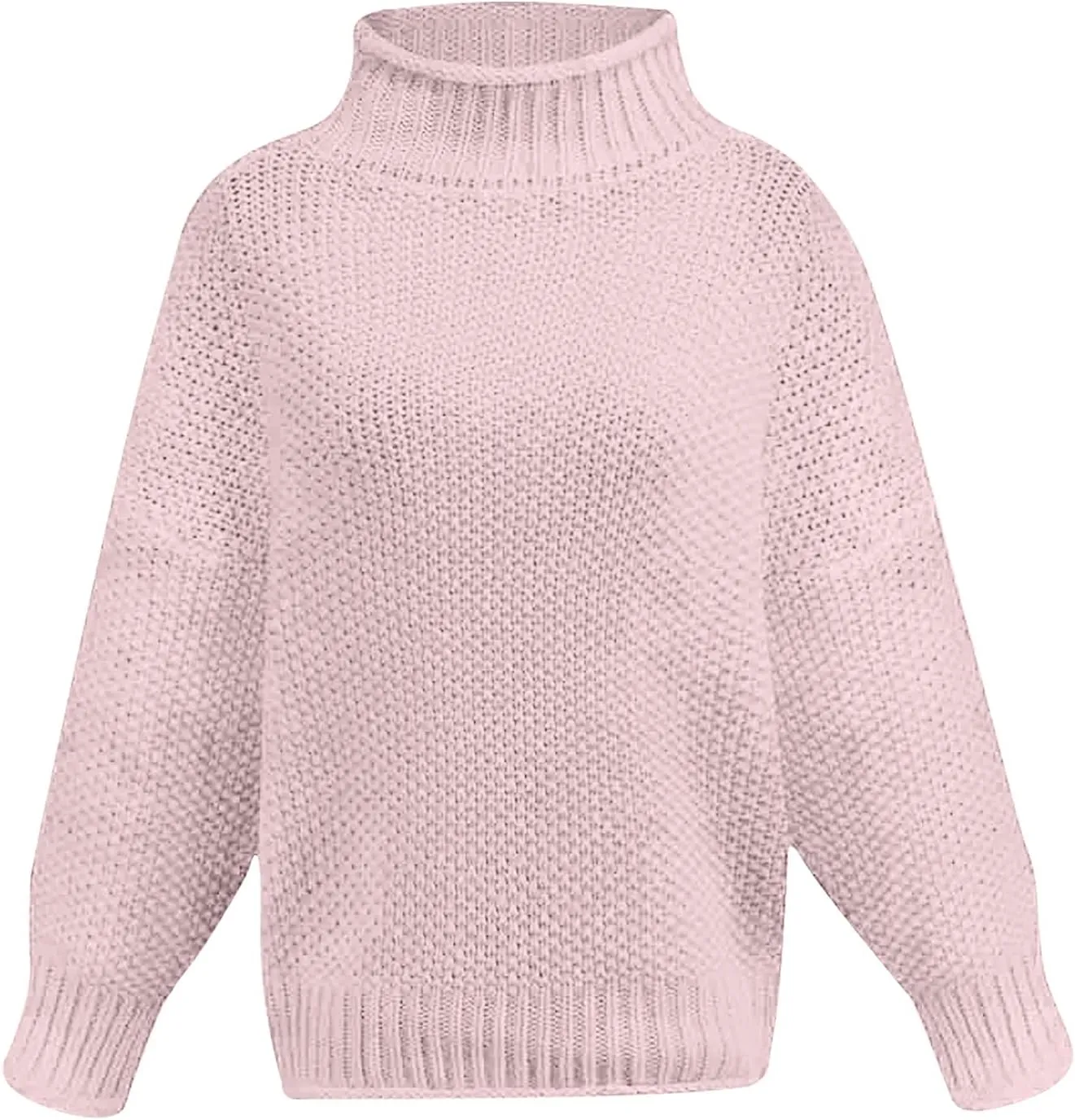 Womens Turtleneck Long Sleeve Sweater Solid Color Sweater Winter Trendy Sweater Loose Fitting Sweater Blouse