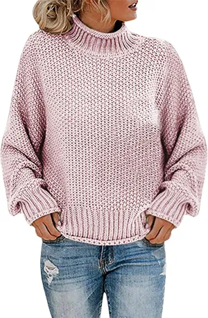 Womens Turtleneck Long Sleeve Sweater Solid Color Sweater Winter Trendy Sweater Loose Fitting Sweater Blouse