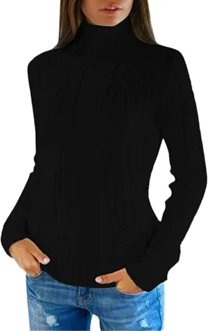 Womens Turtleneck Long Sleeve Sweaters 2024 Trendy Casual Pullover Tops Cable Ribbed Knit Sweater Fall Outfits