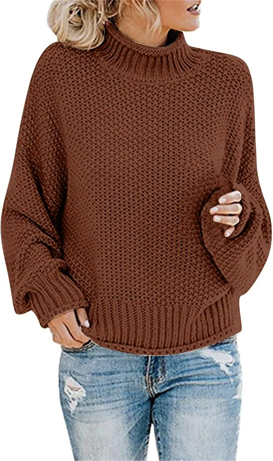 Womens Turtleneck Oversized Long Sleeve Fall Sweater 2023 Plus Size Tunic Pullover Mock Neck Sweaters Ribbed Knit Tops
