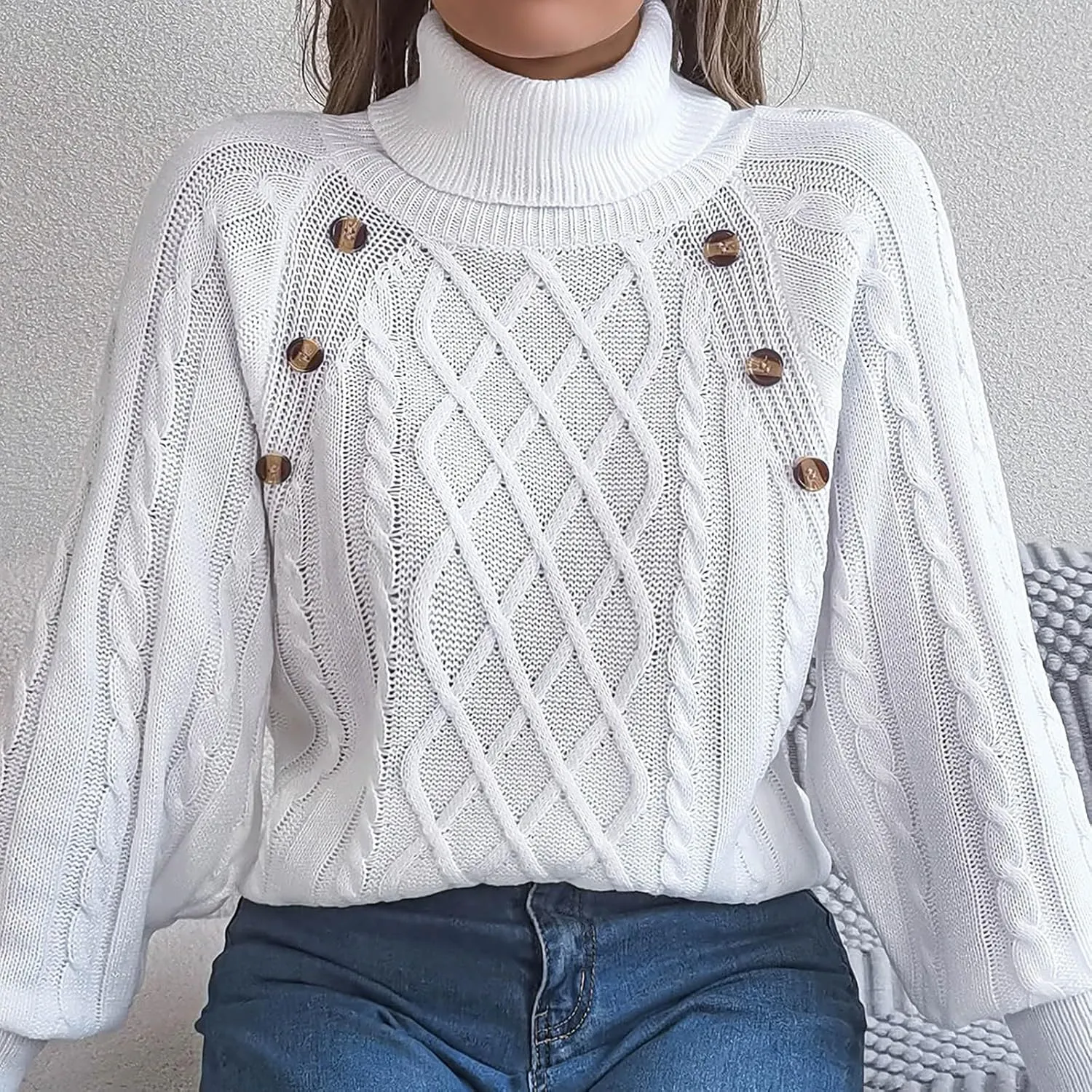 Womens Turtleneck Oversized Sweaters Batwing Long Sleeve Pullover Sweater Loose Chunky Ribbed Knit Jumpers Top