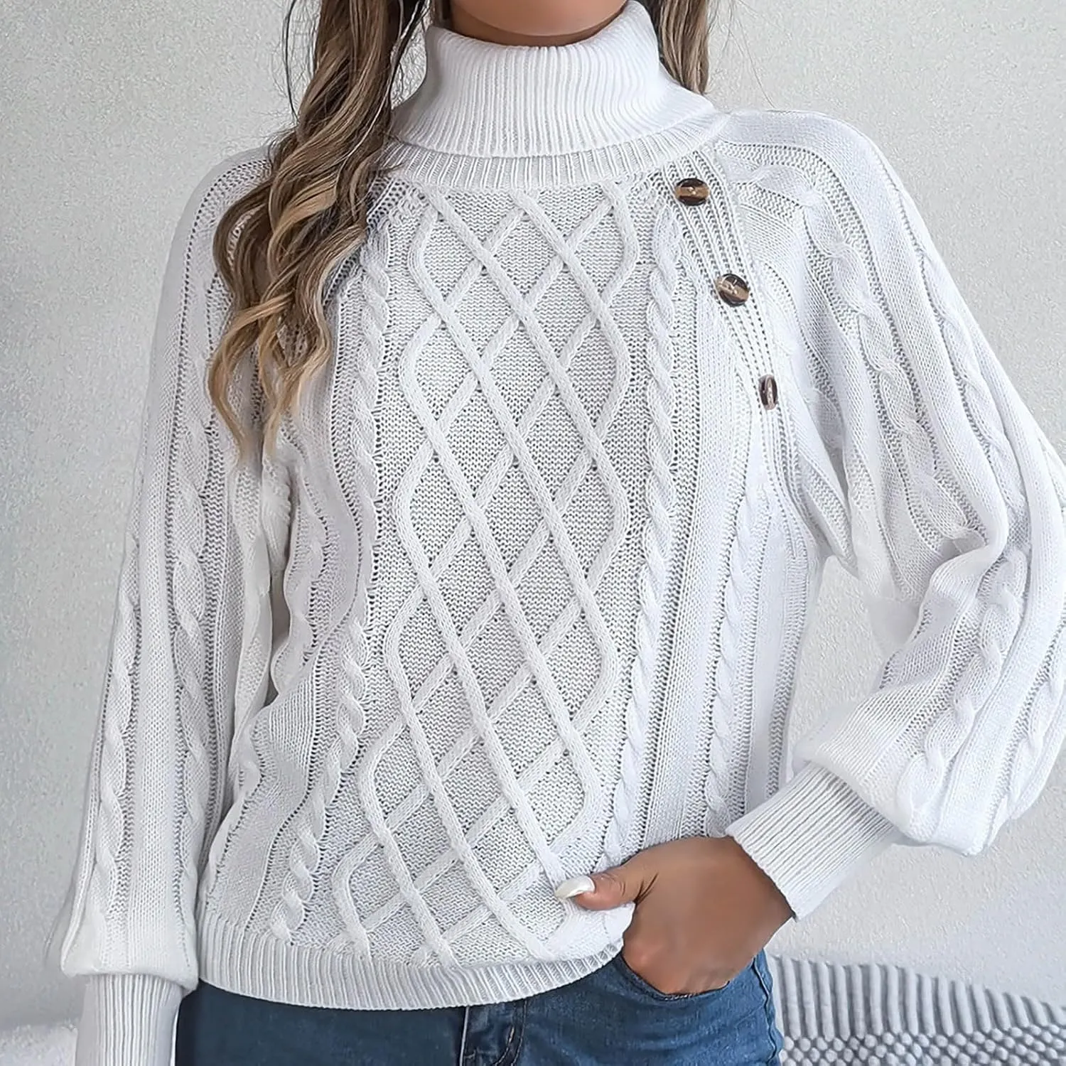 Womens Turtleneck Oversized Sweaters Batwing Long Sleeve Pullover Sweater Loose Chunky Ribbed Knit Jumpers Top