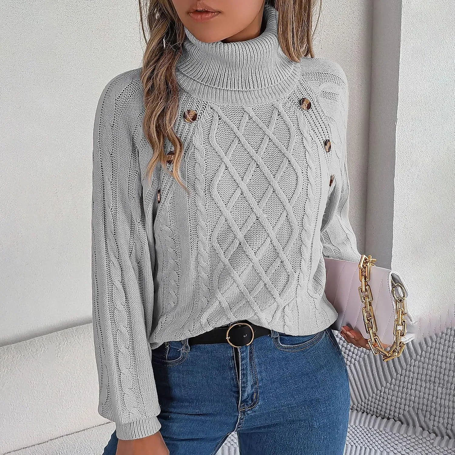 Womens Turtleneck Oversized Sweaters Batwing Long Sleeve Pullover Sweater Loose Chunky Ribbed Knit Jumpers Top
