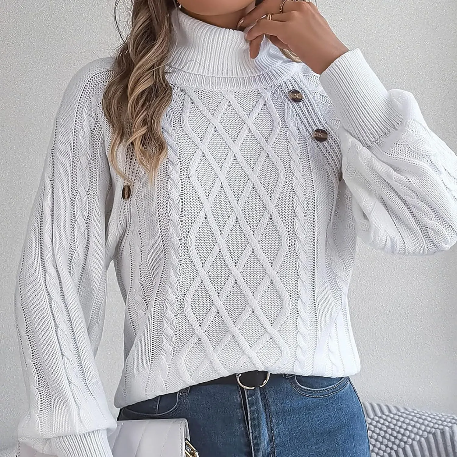 Womens Turtleneck Oversized Sweaters Batwing Long Sleeve Pullover Sweater Loose Chunky Ribbed Knit Jumpers Top