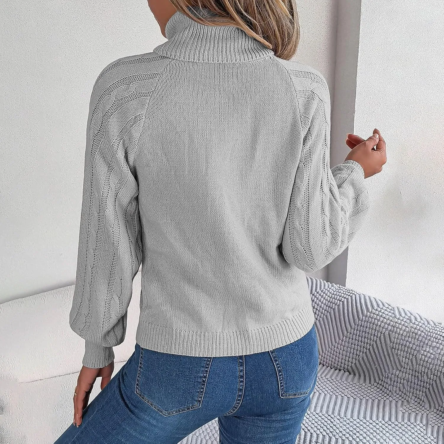 Womens Turtleneck Oversized Sweaters Batwing Long Sleeve Pullover Sweater Loose Chunky Ribbed Knit Jumpers Top
