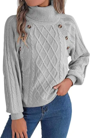 Womens Turtleneck Oversized Sweaters Batwing Long Sleeve Pullover Sweater Loose Chunky Ribbed Knit Jumpers Top