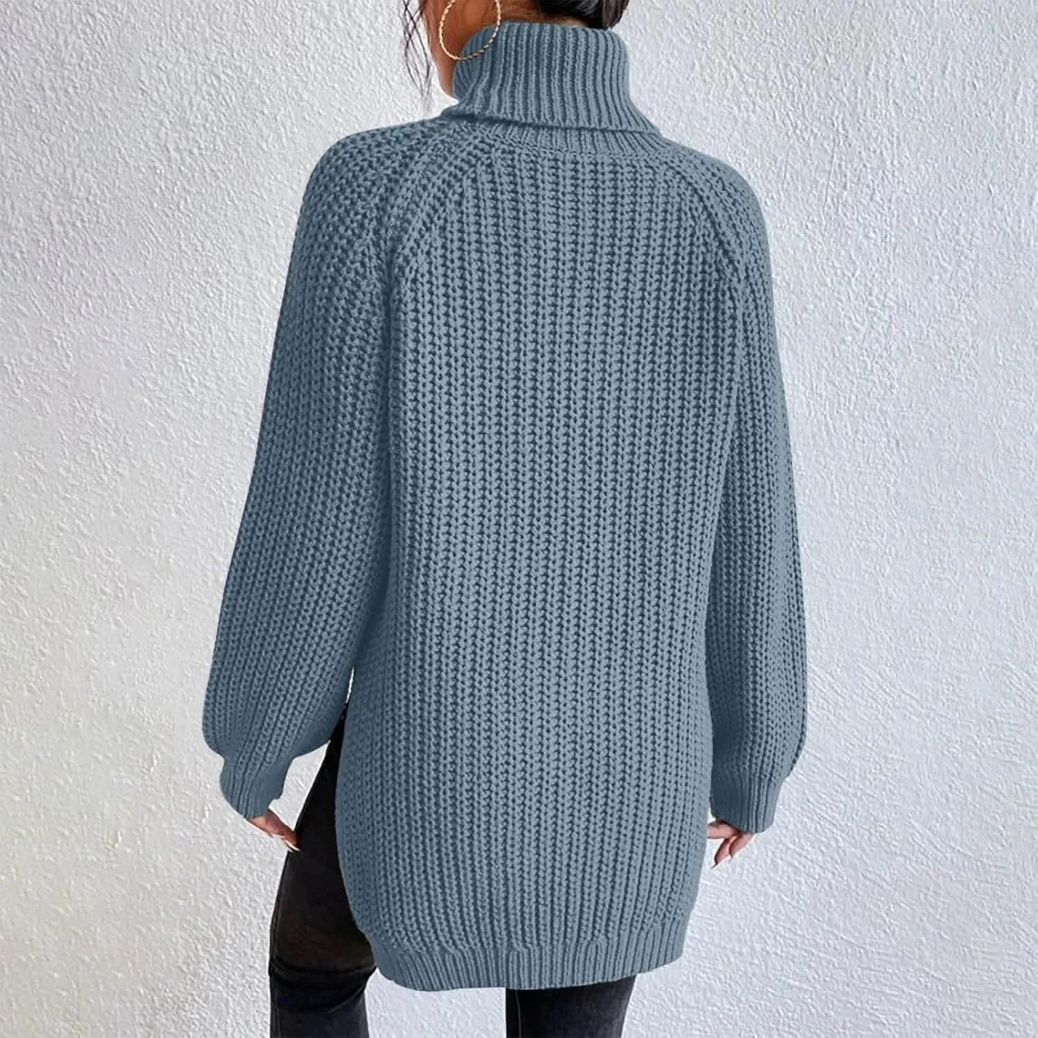 Women's Turtleneck Oversized Sweaters Casual Long Sleeve Ribbed Knitted Jumper Tops Cozy Warm Pullover Sweater